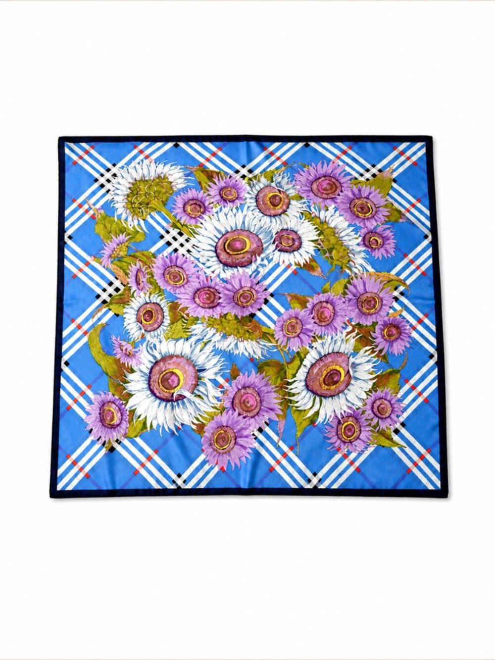 Purple Sunflower Print Silk Twill Scarf